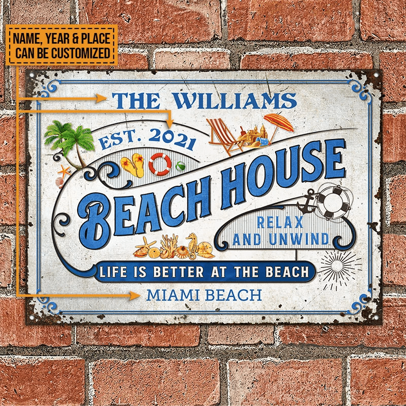 Personalized Beach Life Is Better Rectangle Metal Sign Home Decor