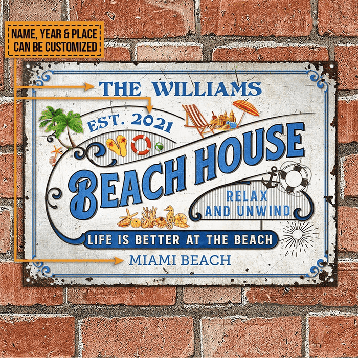 Personalized Beach Life Is Better Rectangle Metal Sign Home Decor