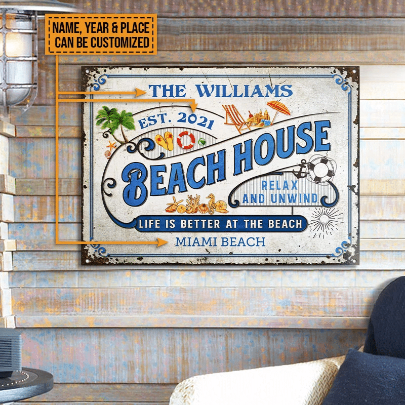 Personalized Beach Life Is Better Rectangle Metal Sign Home Decor