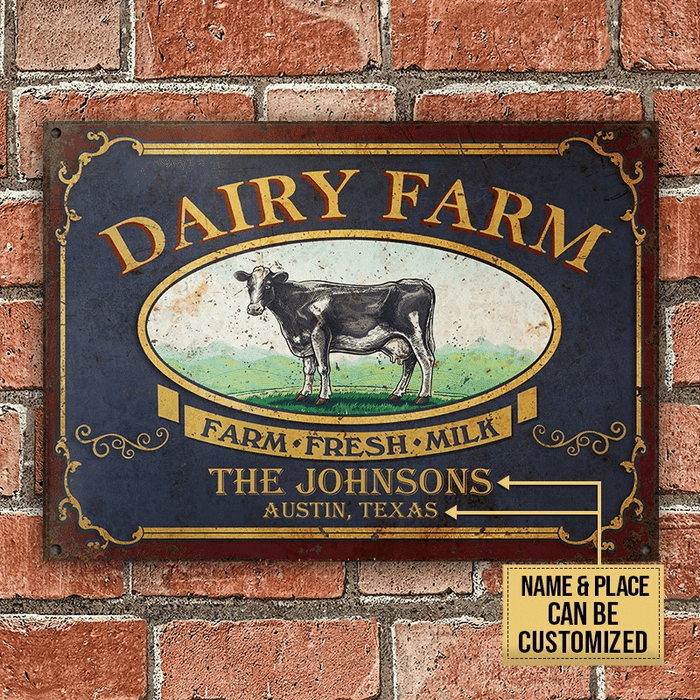 Personalized Cow Dairy Farm Fresh Milk Rectangle Metal Sign Home Decor