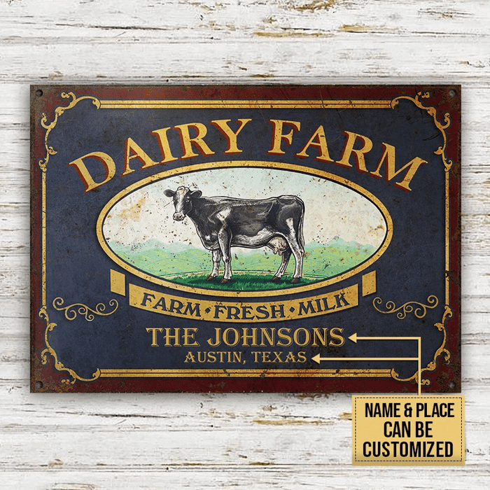 Personalized Cow Dairy Farm Fresh Milk Rectangle Metal Sign Home Decor