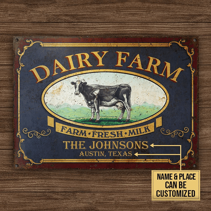 Personalized Cow Dairy Farm Fresh Milk Rectangle Metal Sign Home Decor