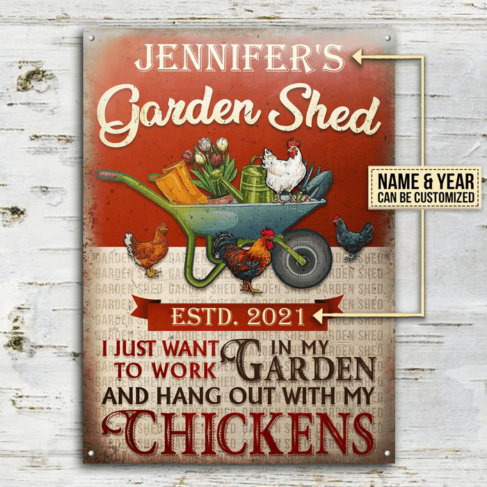 Personalized Chicken Garden Shed I Just Want To Work Rectangle Metal Sign Home Decor