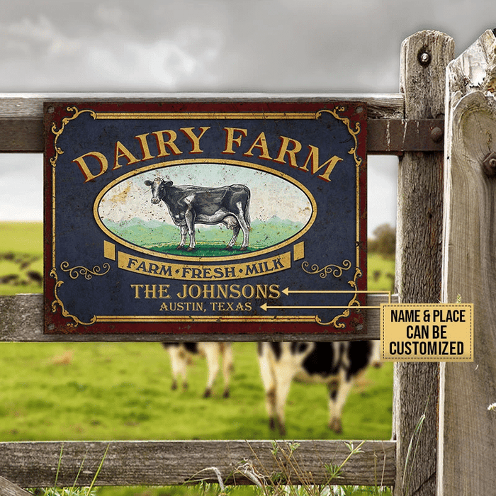 Personalized Cow Dairy Farm Fresh Milk Rectangle Metal Sign Home Decor