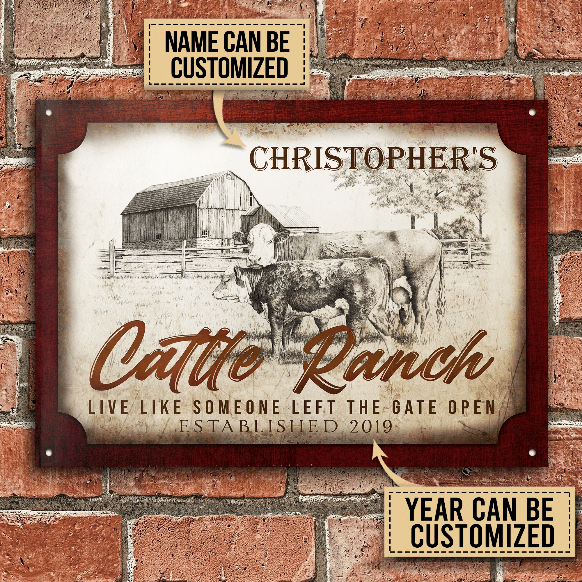 Personalized Cattle Ranch Gate Open Rectangle Metal Sign Home Decor