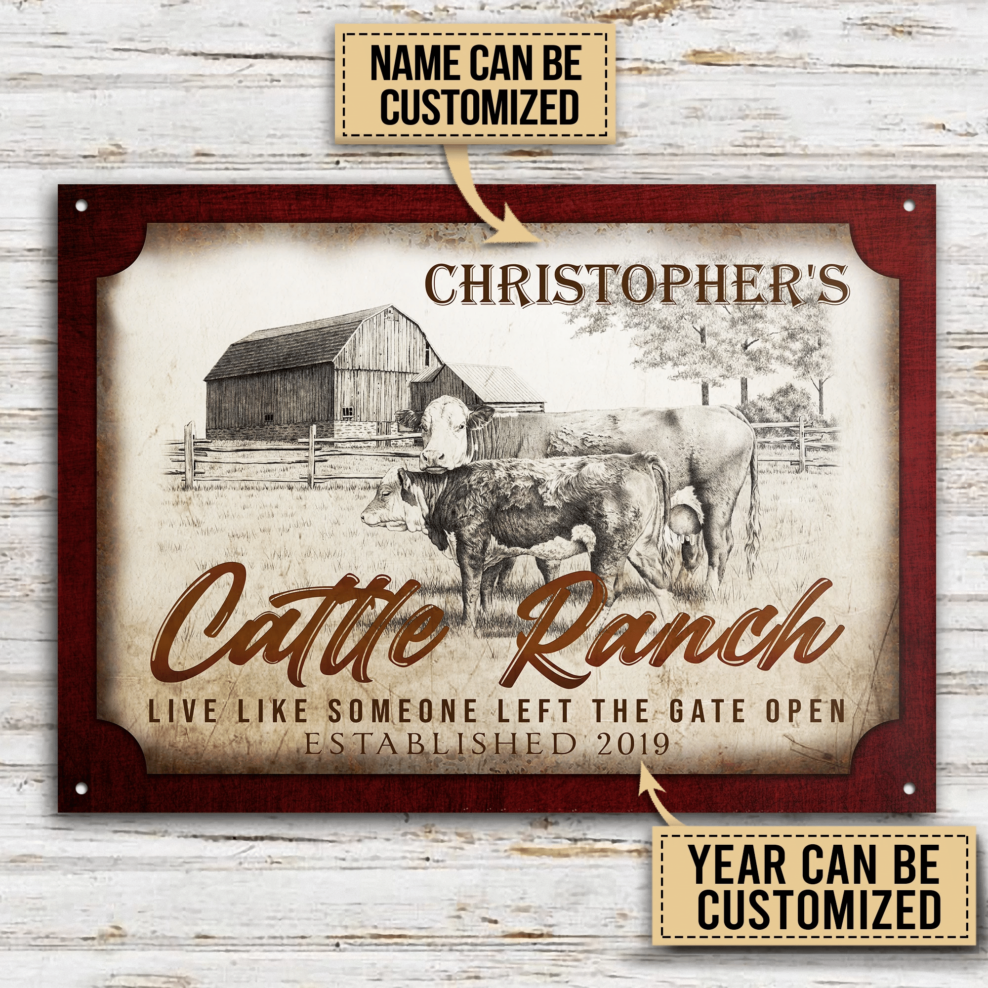 Personalized Cattle Ranch Gate Open Rectangle Metal Sign Home Decor