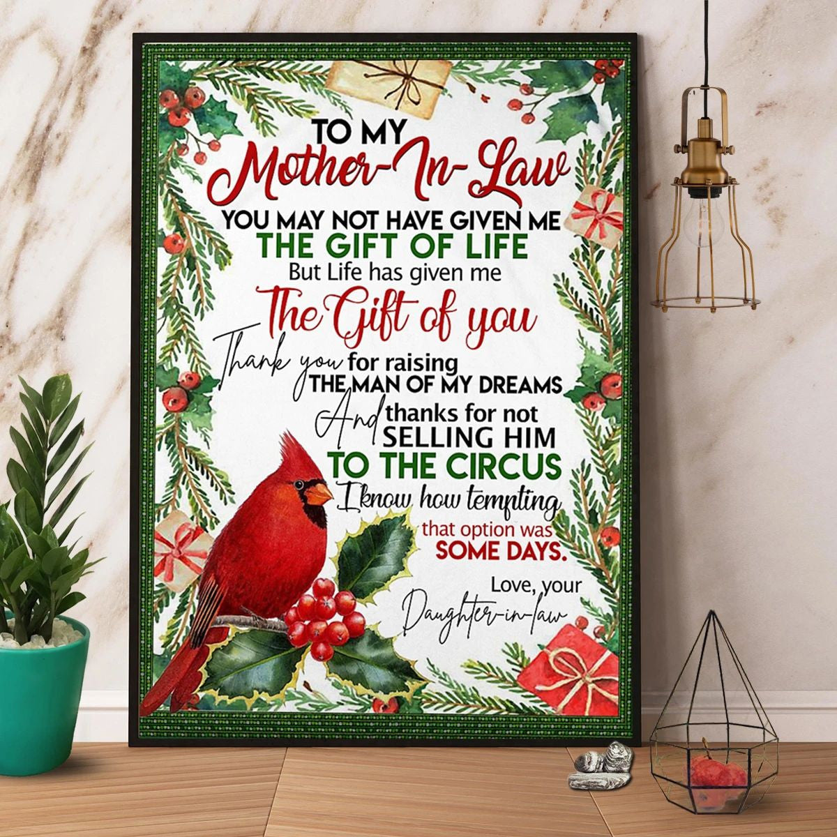 Cardinal Christmas To My Mother In Law The Gift Of You Merry Christmas Wall Art Canvas Gift For Mom Mother's Day Gift Ideas