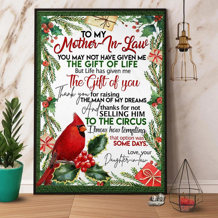 Cardinal Christmas To My Mother In Law The Gift Of You Merry Christmas Wall Art Canvas Gift For Mom Mother's Day Gift Ideas