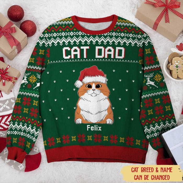 Cat Dad Xmas Pattern Personalized Ugly Sweaters Sweatshirt Gift For Dad Gift For Father Father's Day Gift Ideas