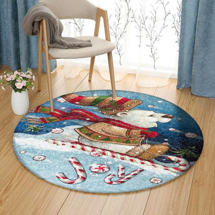 Christmas Bear  Playing Candy Round Rug Christmas Gift Ideas