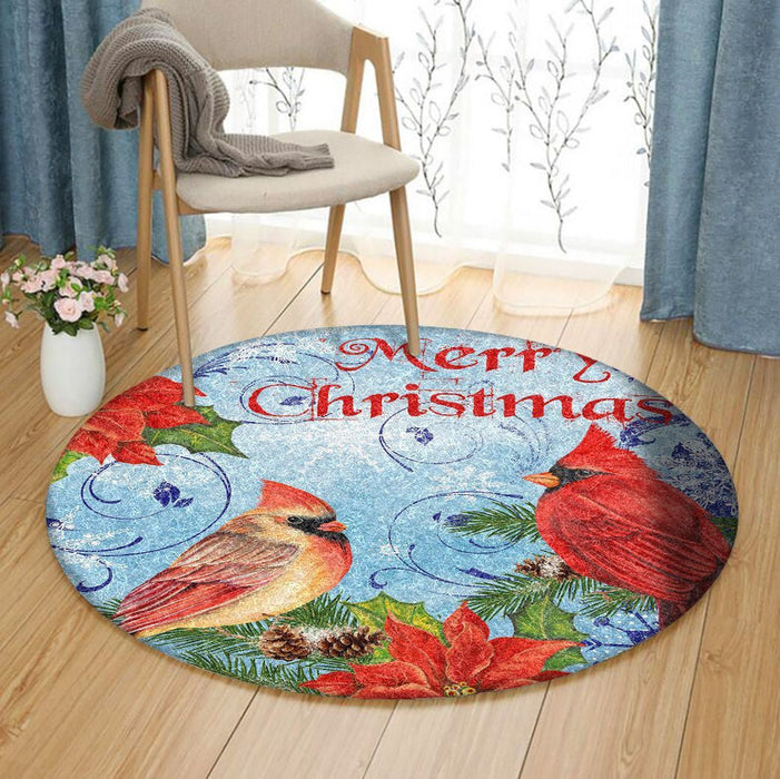 Cardinals Couple Merry Christmas Round Rug Christmas Gift Ideas