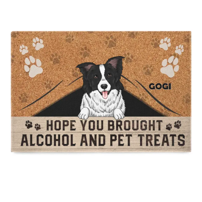 Brought Alcohol And Pet Treats - Personalized Doormat - Gift For Family, Dog Lover