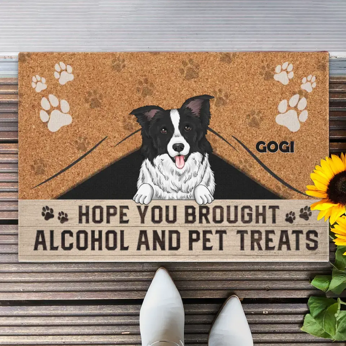 Brought Alcohol And Pet Treats - Personalized Doormat - Gift For Family, Dog Lover