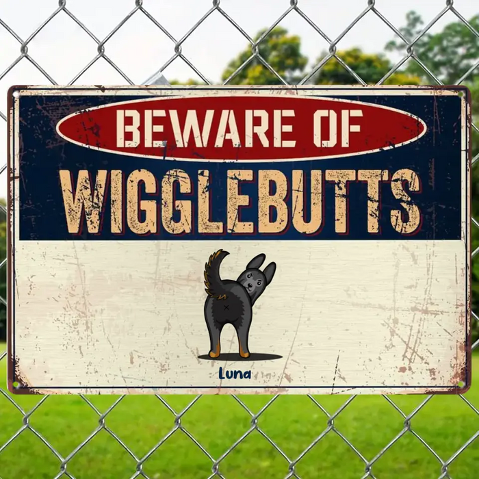 Beware Of Wiggle Butts - Personalized Rectangle Metal Sign - Gift For Dog Lovers