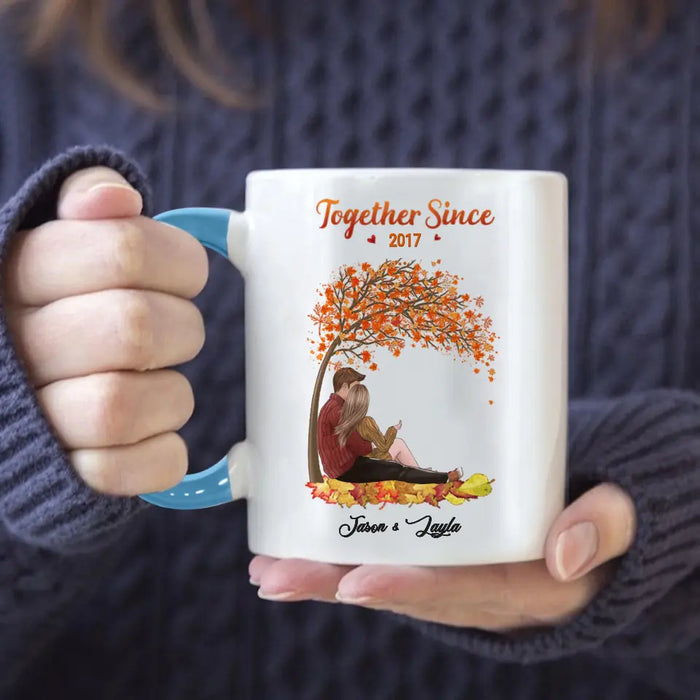 Fall Season Couple Sitting - Personalized Mug - Fall Season Gift For Couple