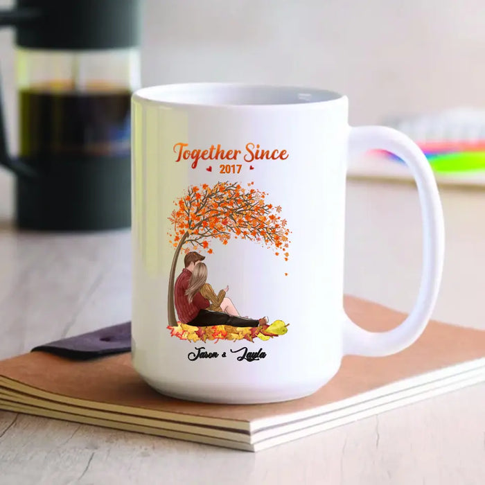 Fall Season Couple Sitting - Personalized Mug - Fall Season Gift For Couple