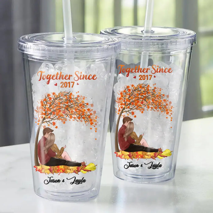 Fall Season Couple Sitting - Personalized Tumbler - Fall Season Gift For Couple